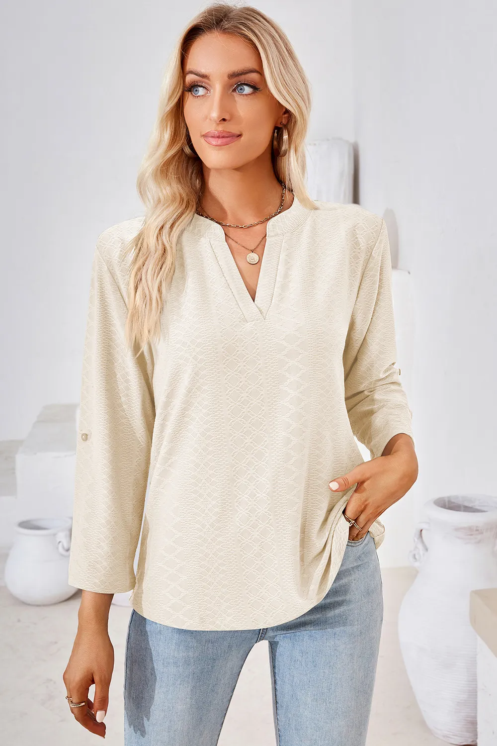 Notched Roll-Tab Sleeve T-Shirt, image 22