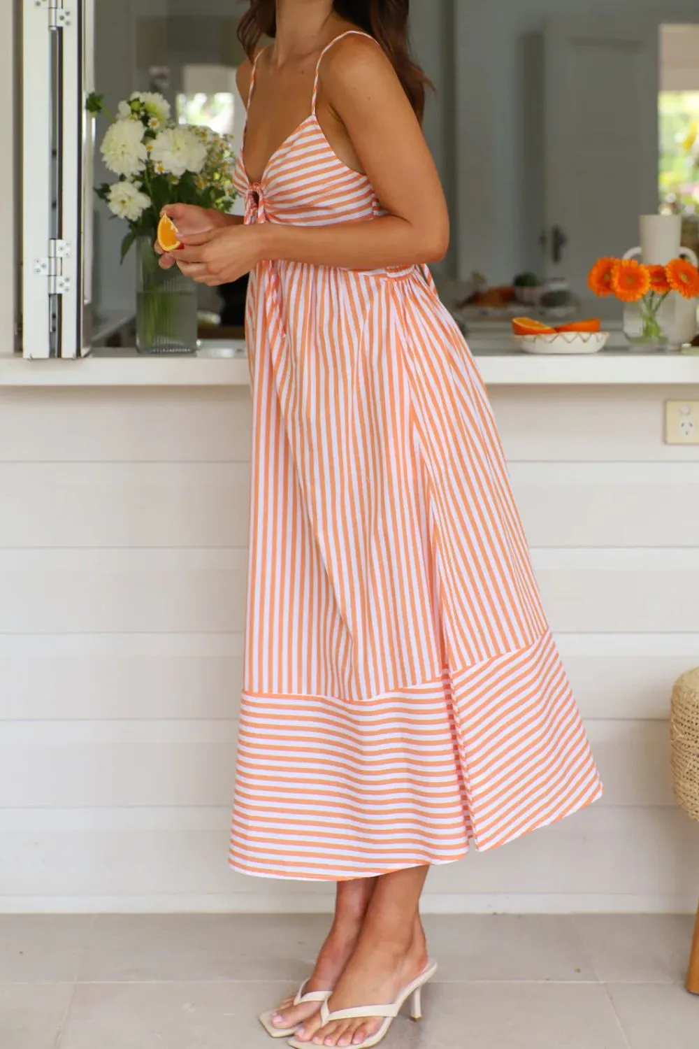Smocked Back Striped Sleeveless Midi Dress, image 5