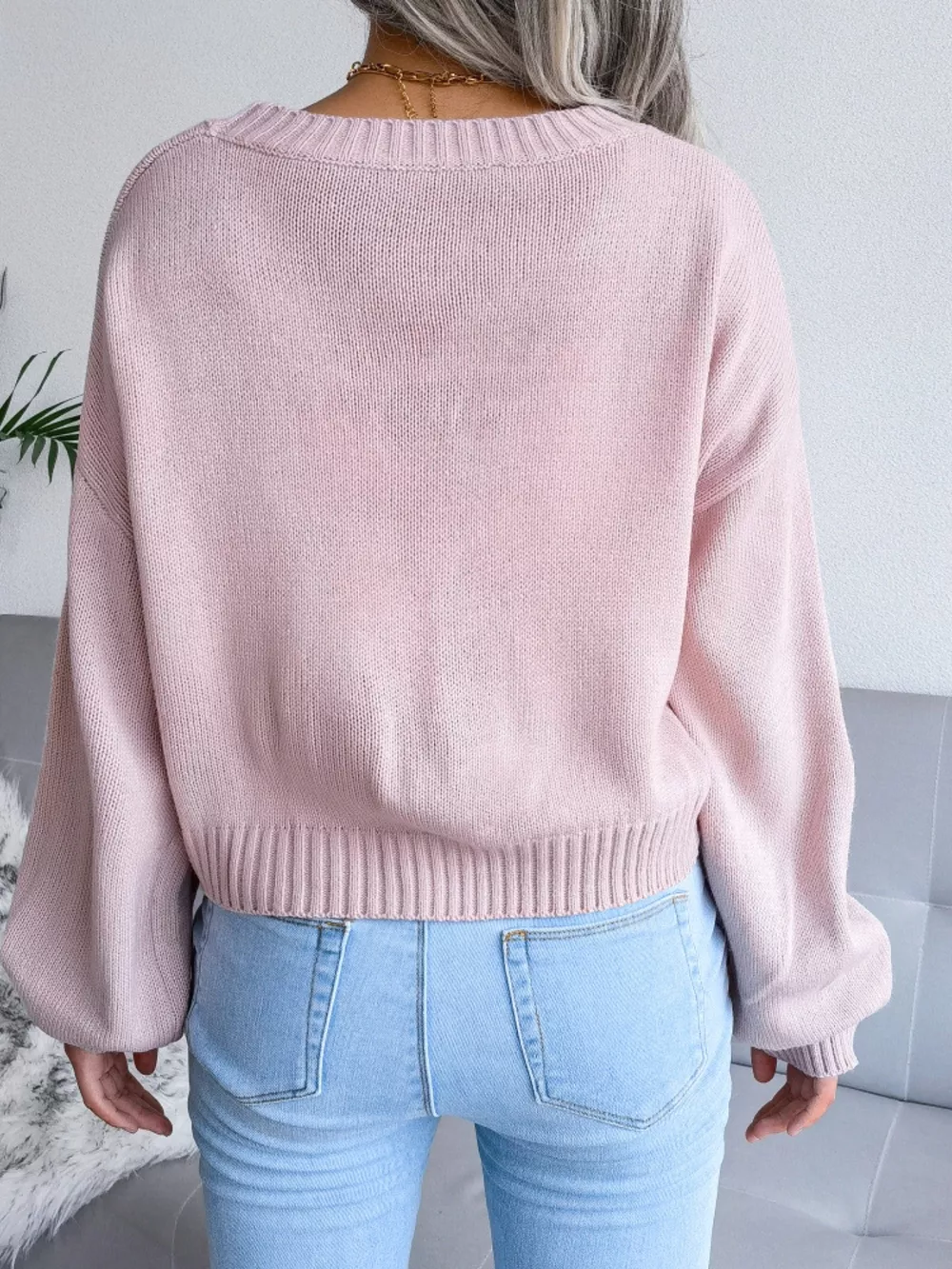 Cloud Pattern Button-Up Cropped Cardigan, image 8