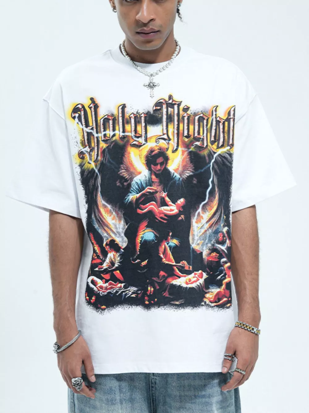 Men's Graphic Round Neck Oversized T-Shirt, image 3