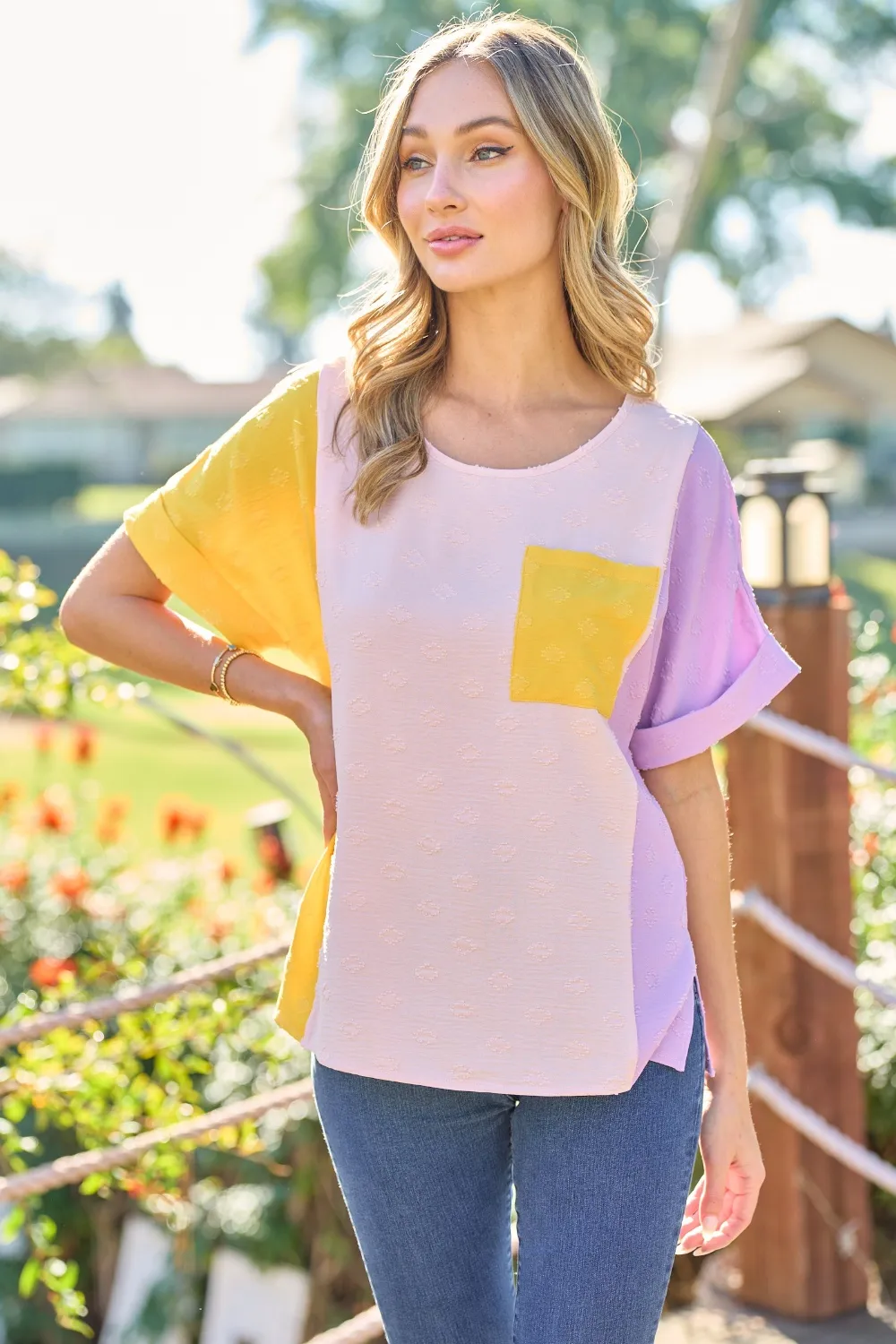 Full Size Color Block Short Sleeve Top, image 3