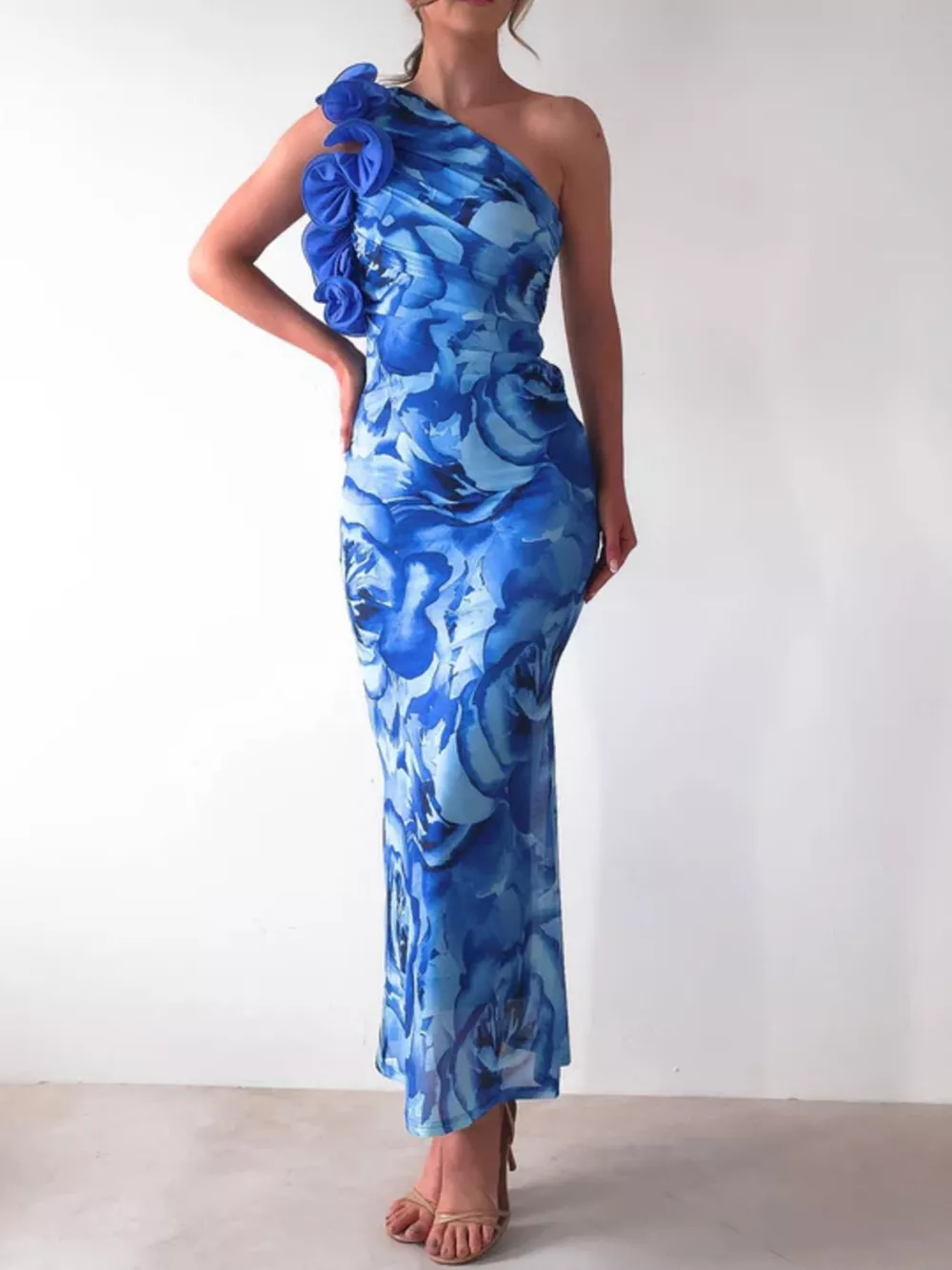 Floral Print One-Shoulder Maxi Dress, image 4