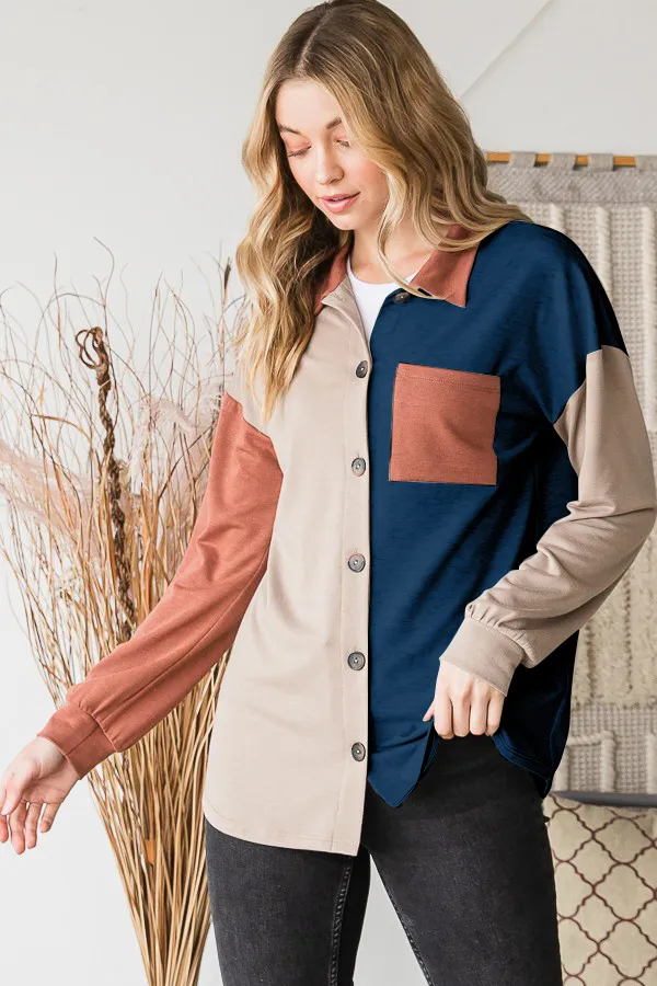 Full Size Color Block Button Down Shirt, image 4
