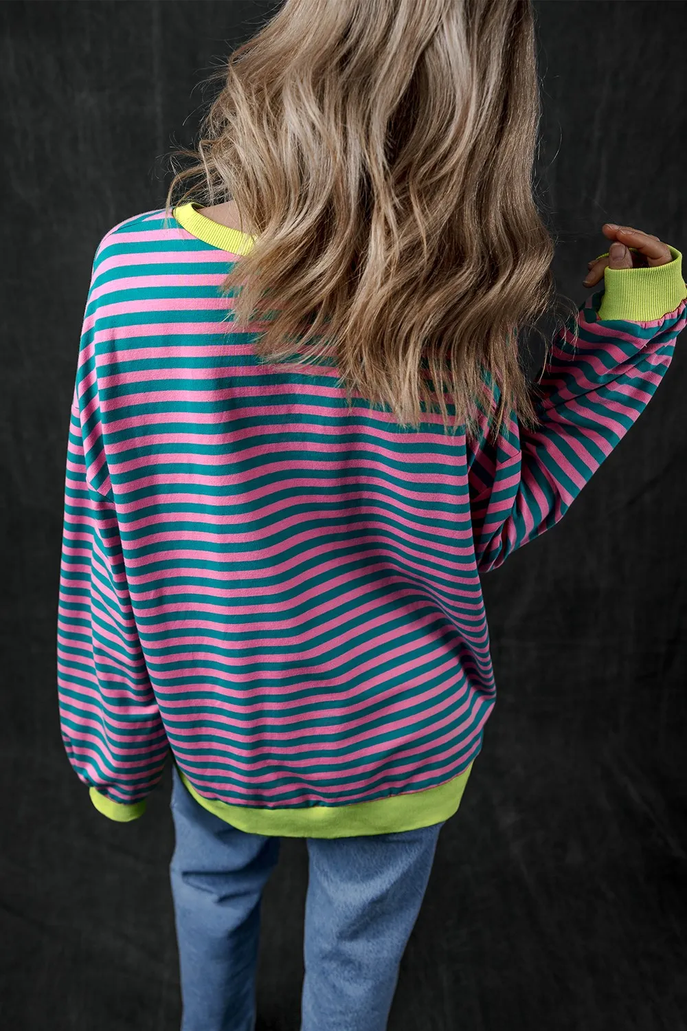 Pumpkin Striped Round Neck Long Sleeve Sweatshirt, image 3