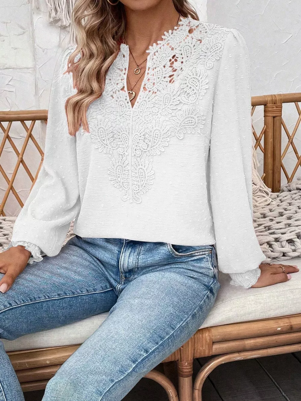 Lace Trim Long Sleeve Blouse, image 6