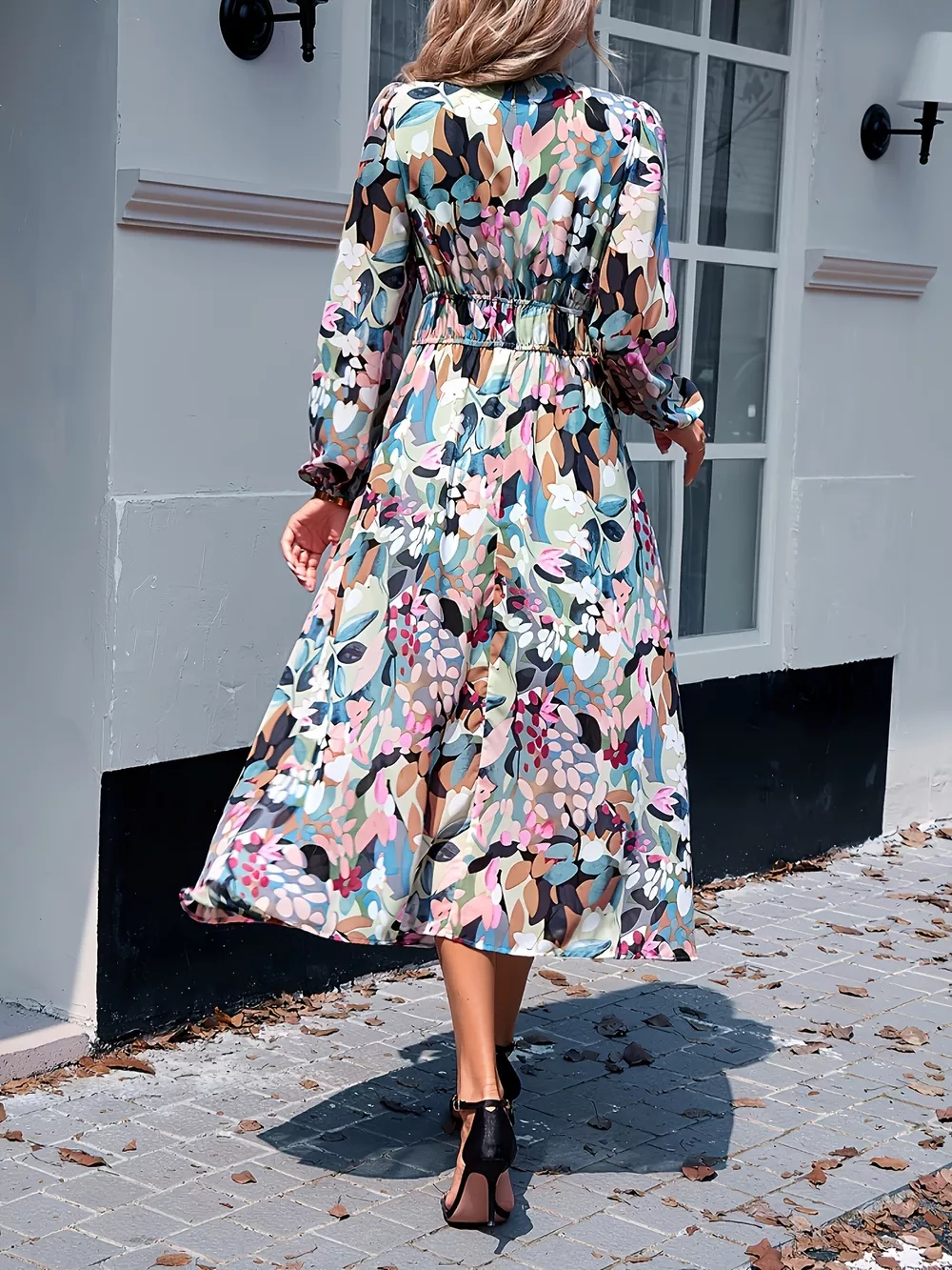 Floral Print Long Sleeve Midi Dress, image 3