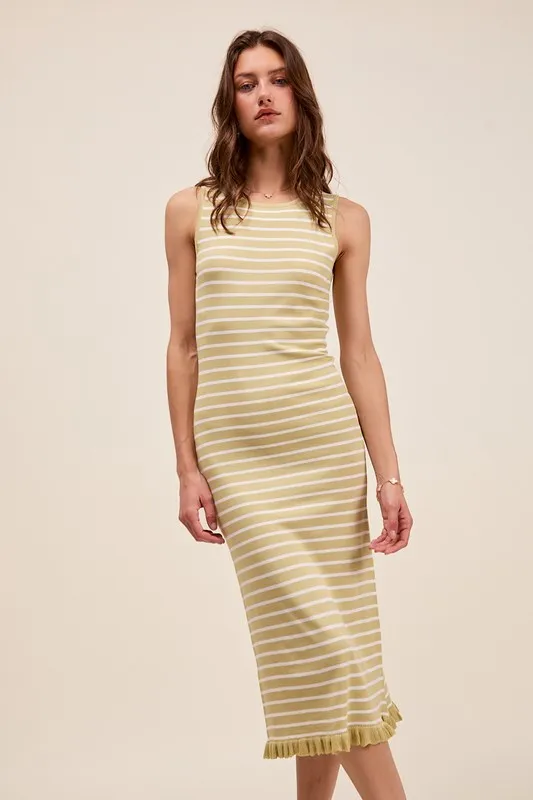 Stripe Sleeveless Sweater Knit Maxi Dress With Ruffled Hem, image 3