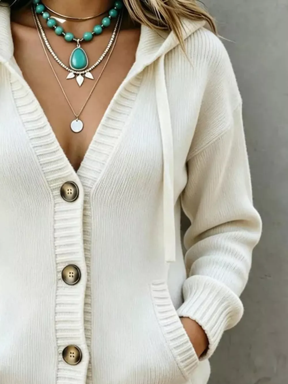Hooded Button-Down Knit Cardigan with Pockets, image 6