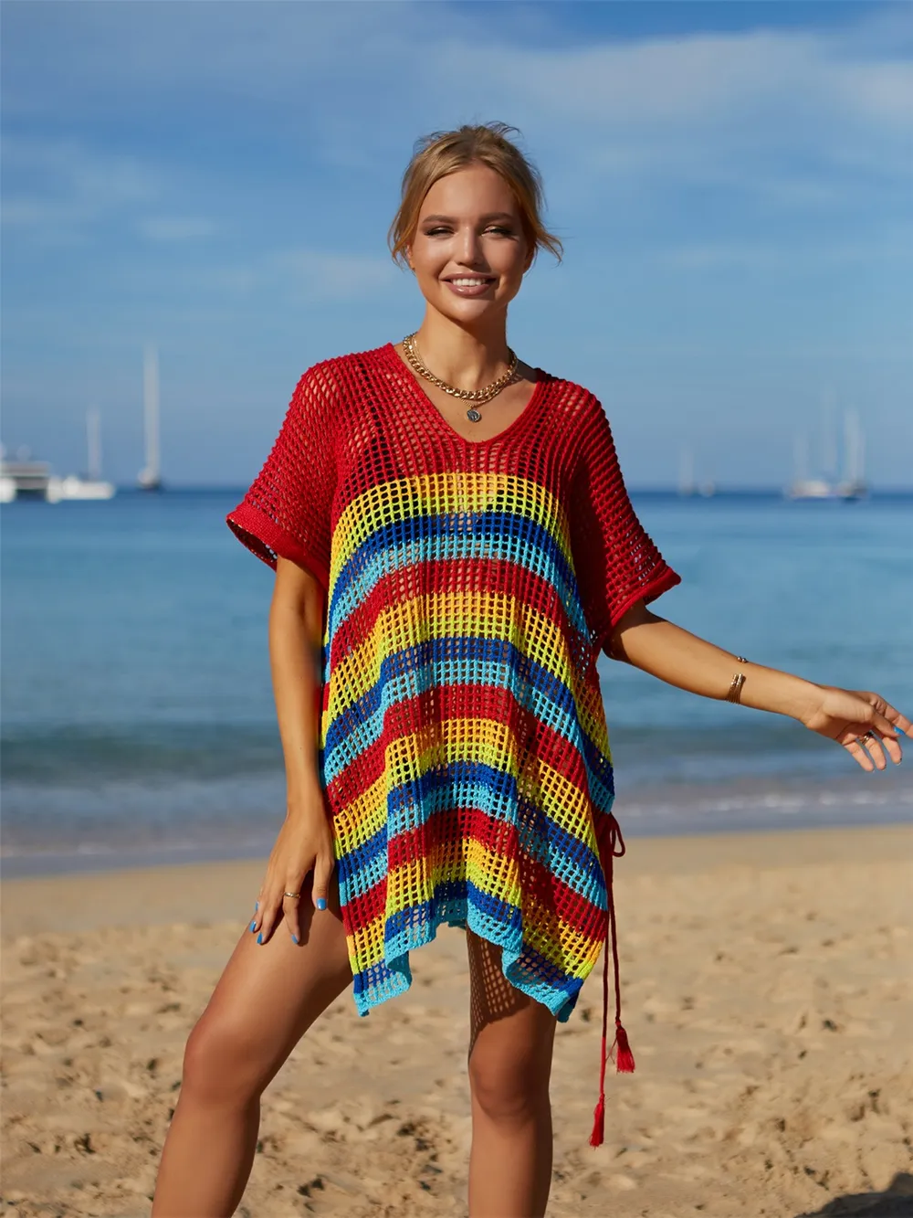 Cutout Striped Cover-Up with Tassel, image 21