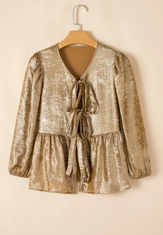 Tied Peplum Three-Quarter Sleeve Blouse, image 3