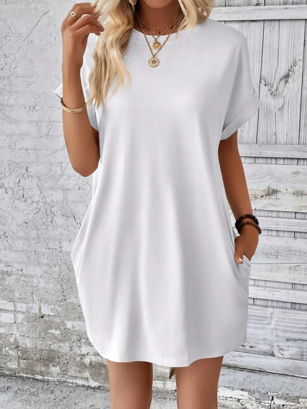 Pocketed Round Neck Short Sleeve Dress, image 6