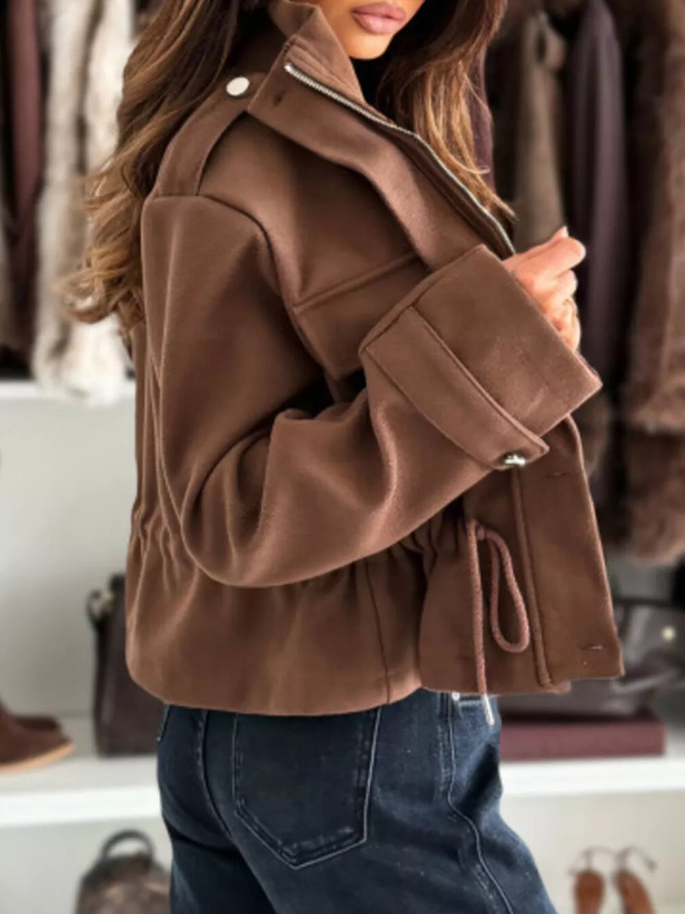 Drawstring Button-Up Casual Jacket, image 9