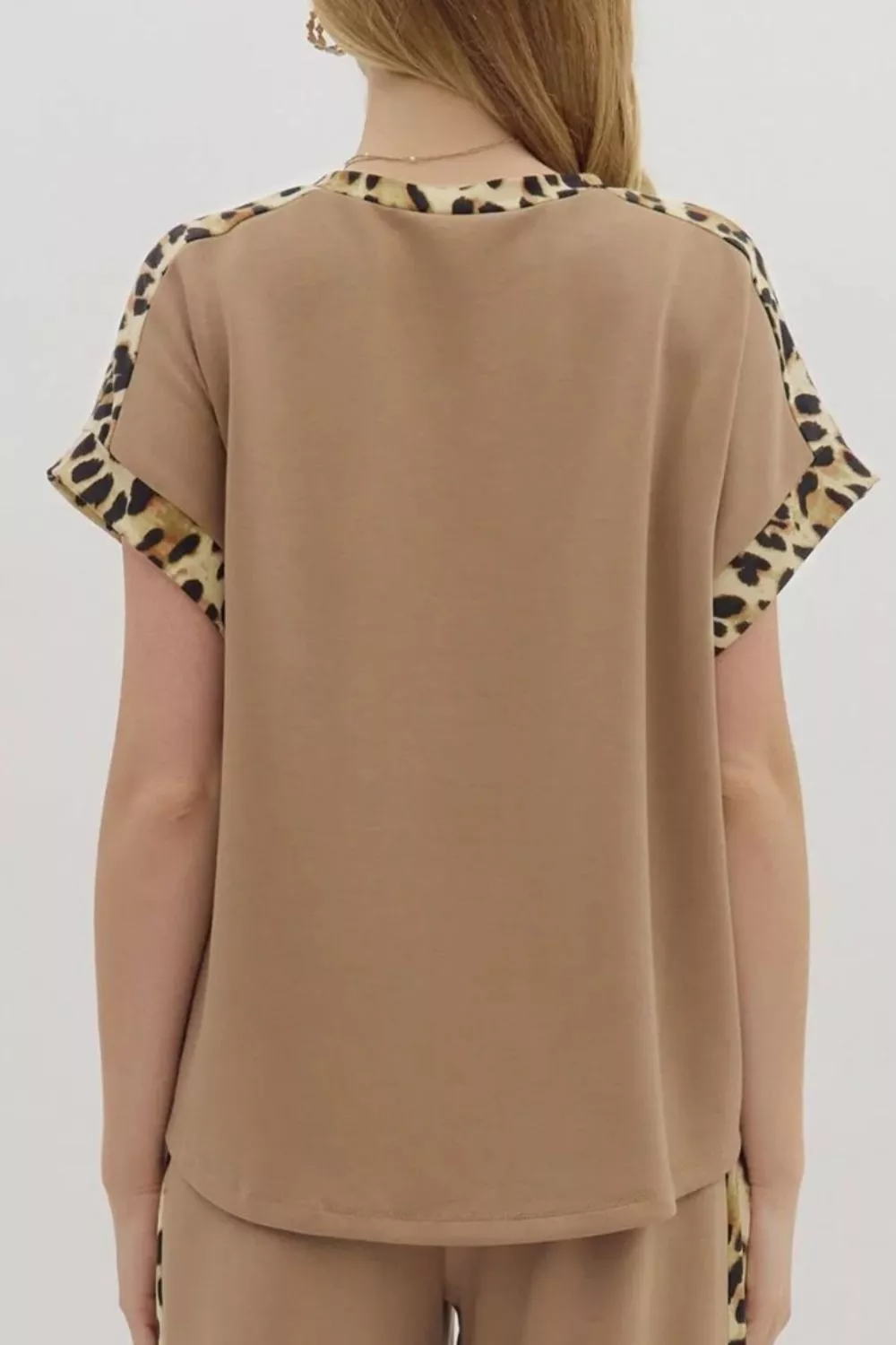 Light French Leopard Trim Round Neck Loose T Shirt, image 2