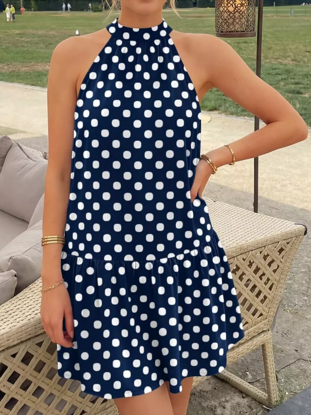 Polka Dot Halter Neck Mini Dress, image 9