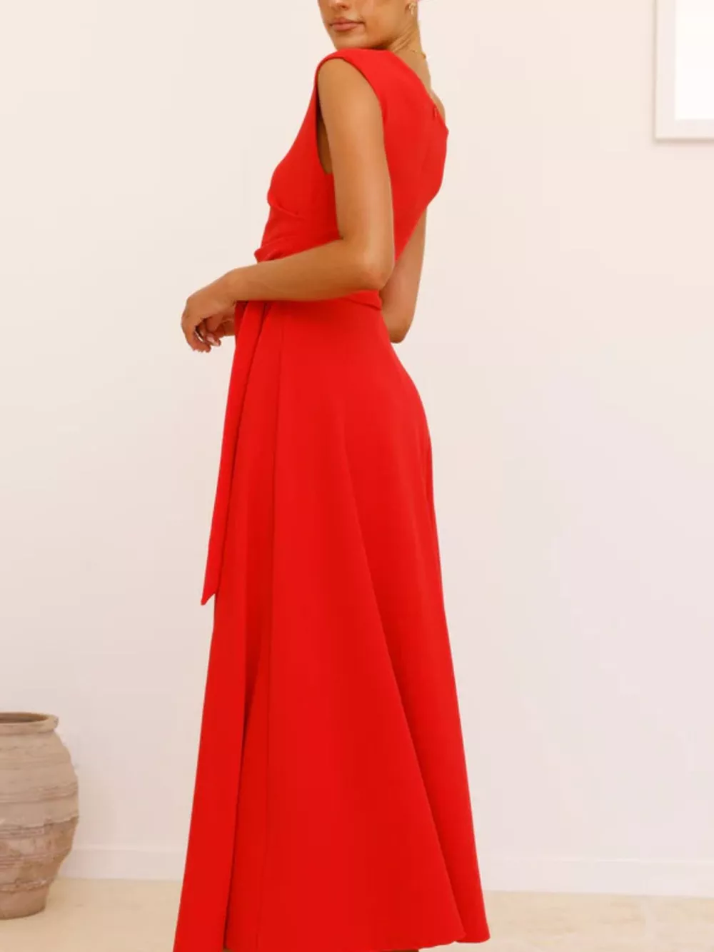 Single Shoulder Tie Waist Maxi Dress, image 3