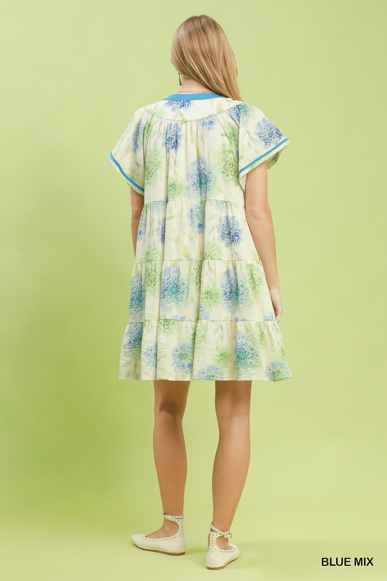 Floral Print Contrast Trim Tiered Babydoll Dress, image 5