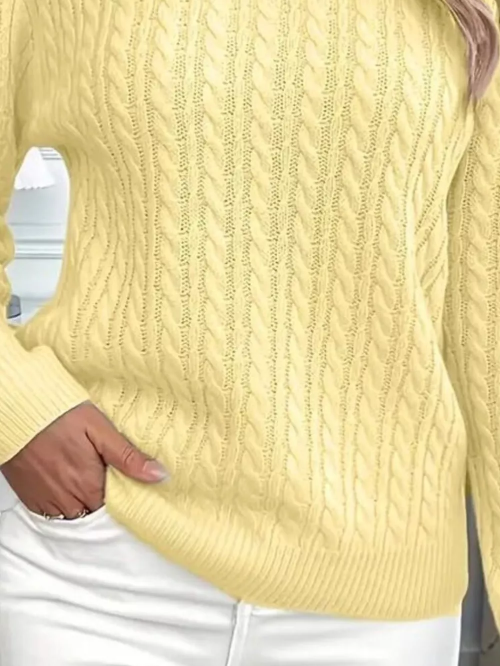 Cable Knit Round Neck Sweater, image 3