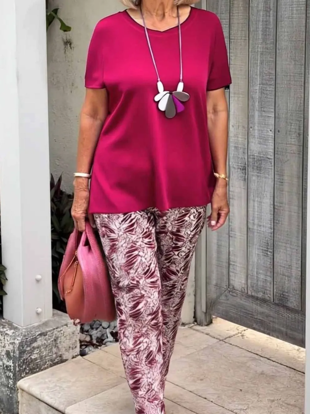 Full Size Round Neck Short Sleeve Top and Pants Set Plus Size, image 3