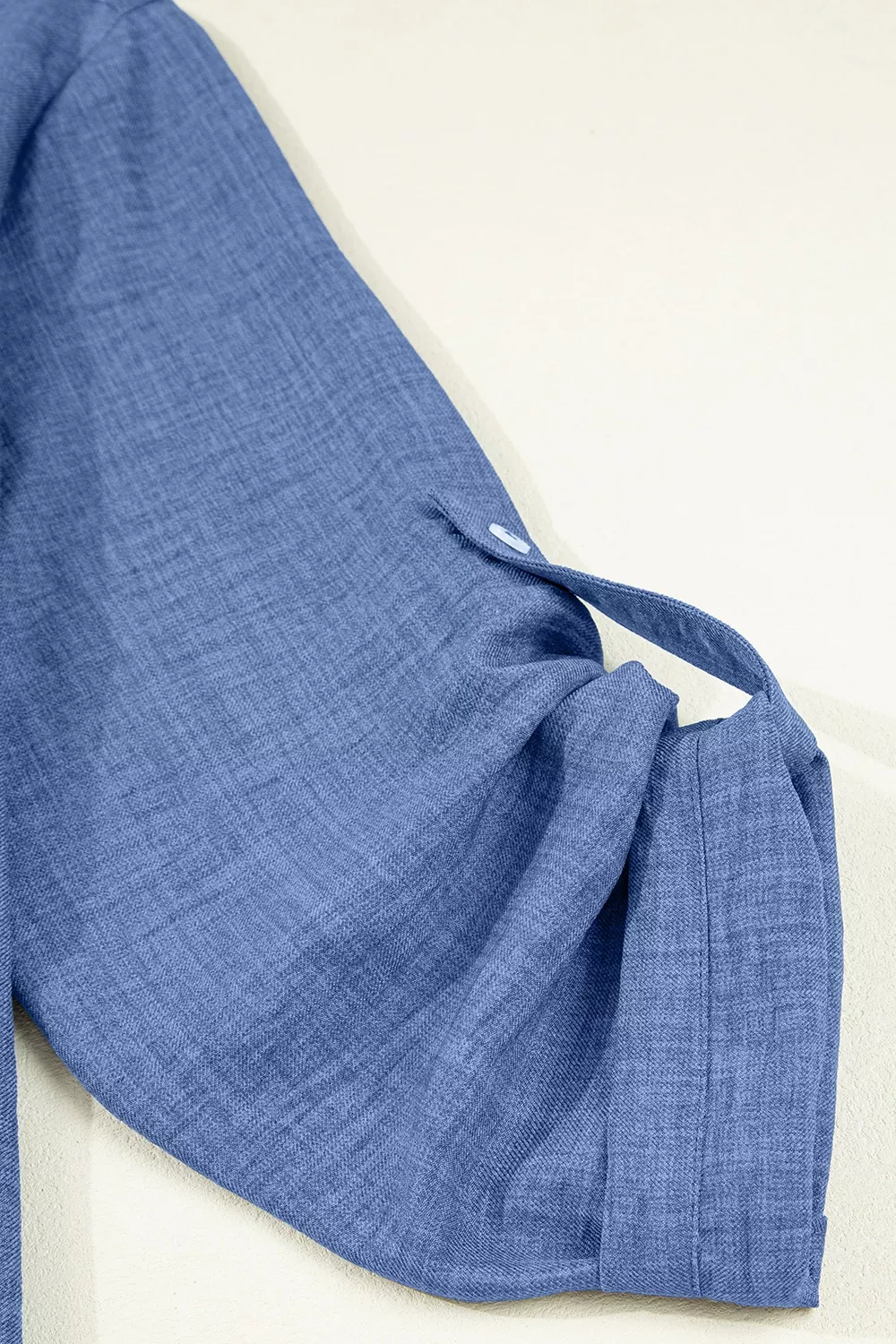 Casual Roll-Up Sleeve Notched Blouse, image 2