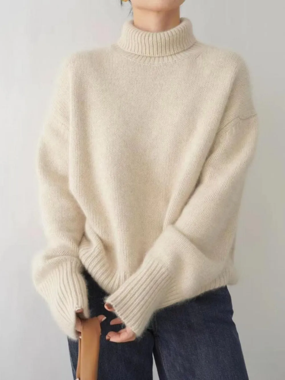Turtleneck Dropped Shoulder Long Sleeve Sweater, image 3