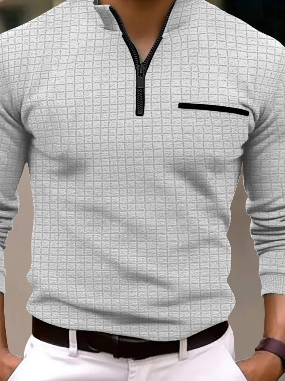 Men's Full Size Quarter Zip Long Sleeve Polo Plus Size, image 4