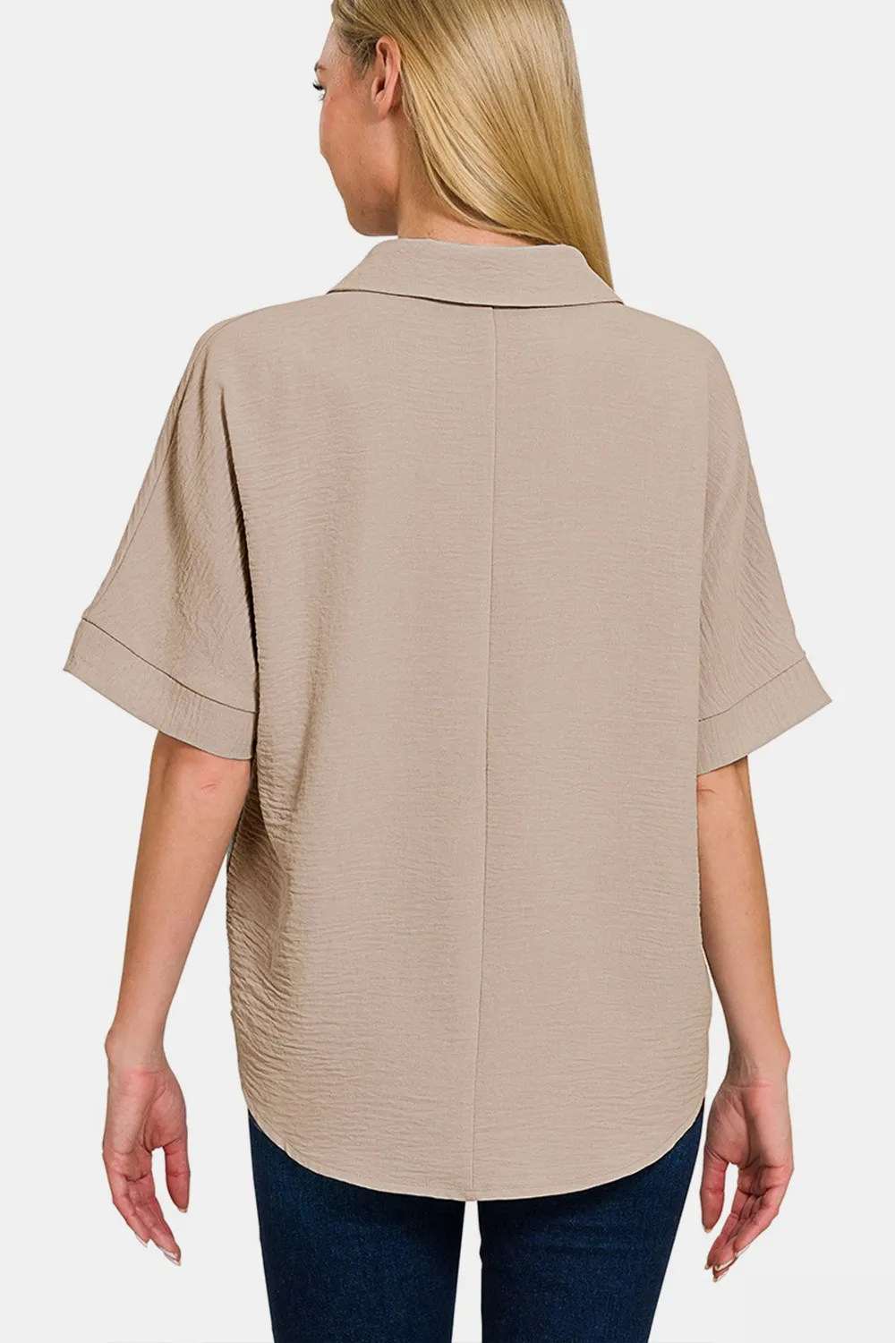 Texture Collared Neck Short Sleeve Top, image 2
