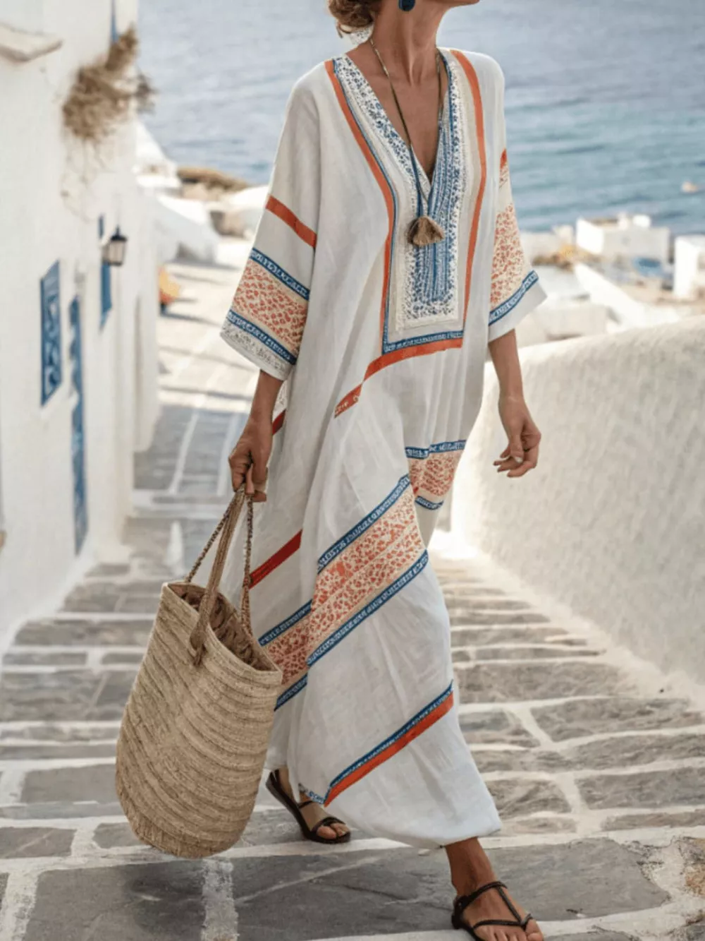 Full Size Printed V-Neck Maxi Dress Plus Size, image 2