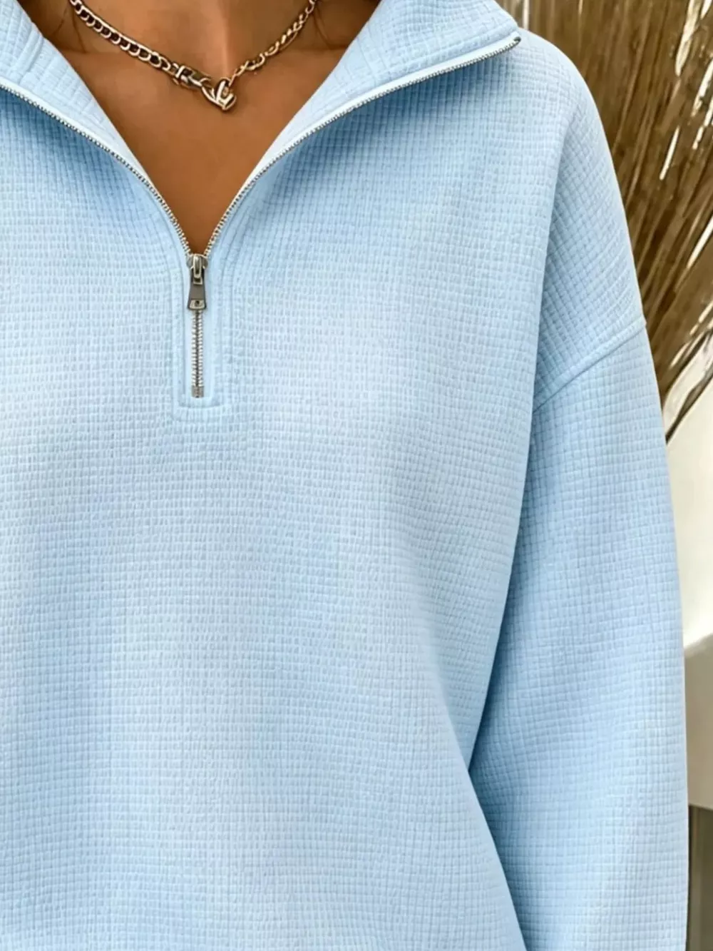 Full Size Waffle Knit Quarter-Zip Sweatshirt Plus Size, image 7