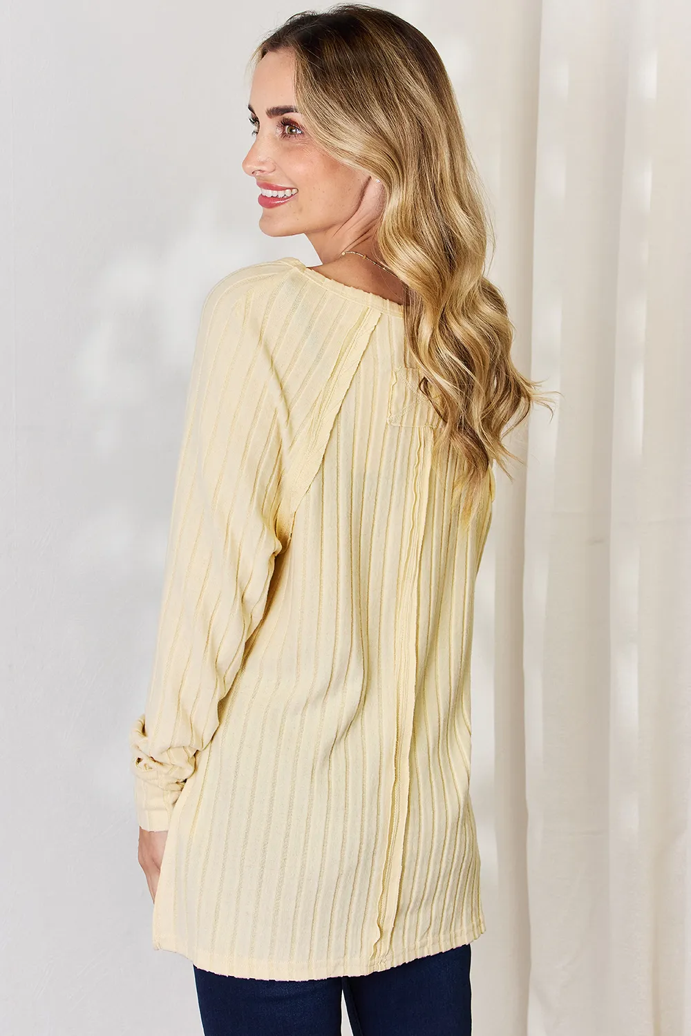 Full Size Ribbed Round Neck Slit T-Shirt, image 8