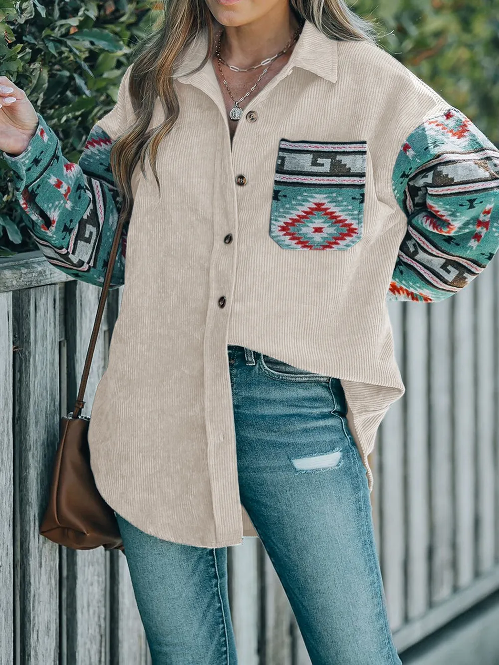 Pocketed Geometric Collared Neck Shacket, image 2