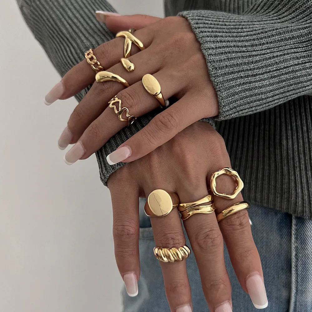 10-Piece Alloy Geometric Ring