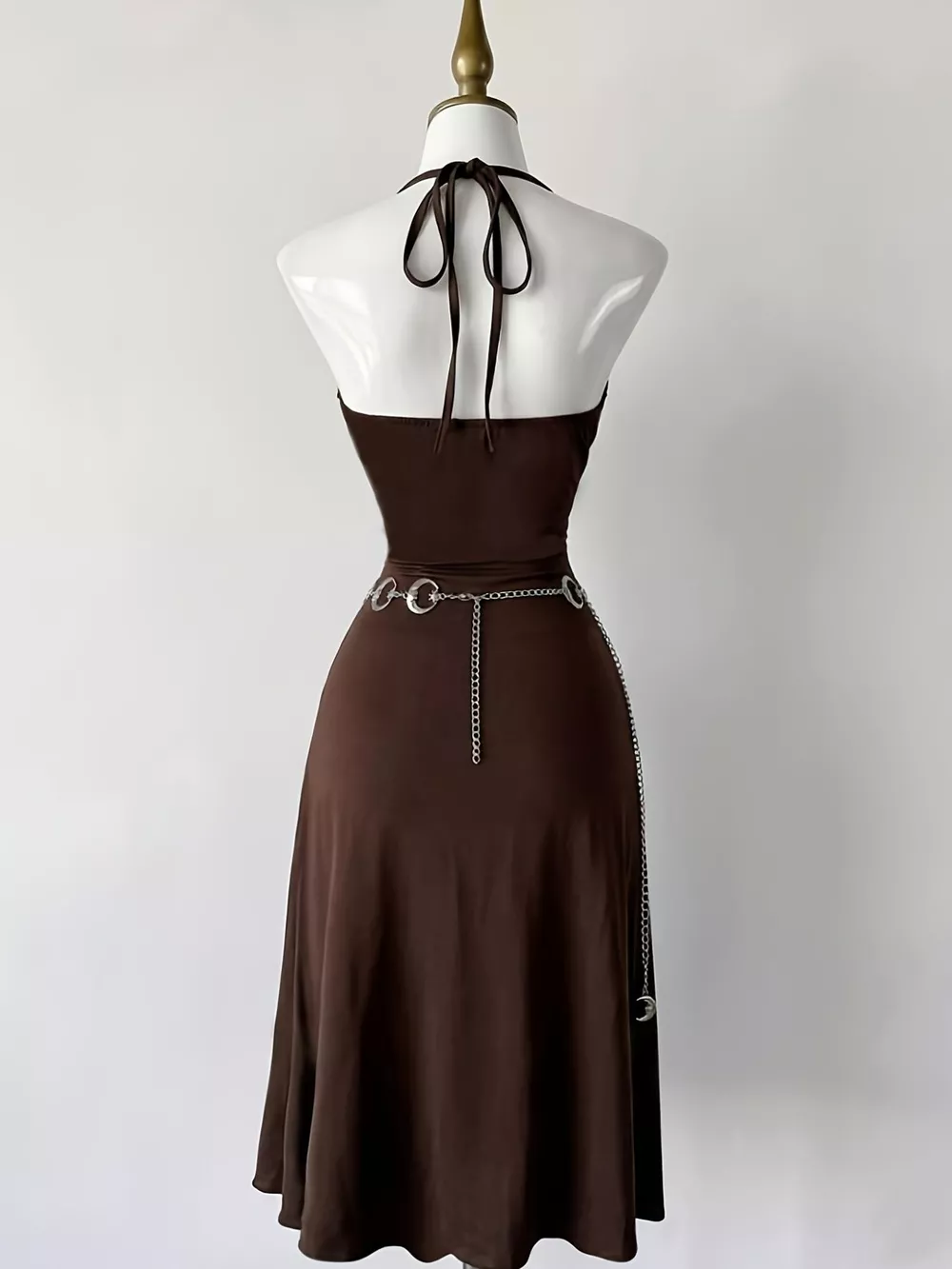 Slit Halter Neck Sun-Embroidered Dress, image 2