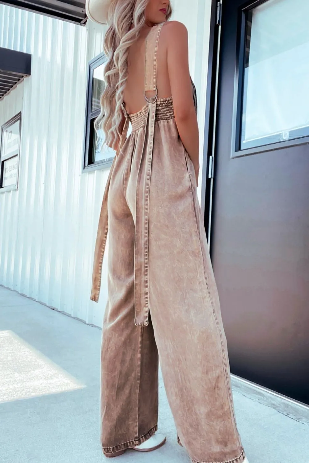 V-Neck Wide Leg Denim Jumpsuit, image 3