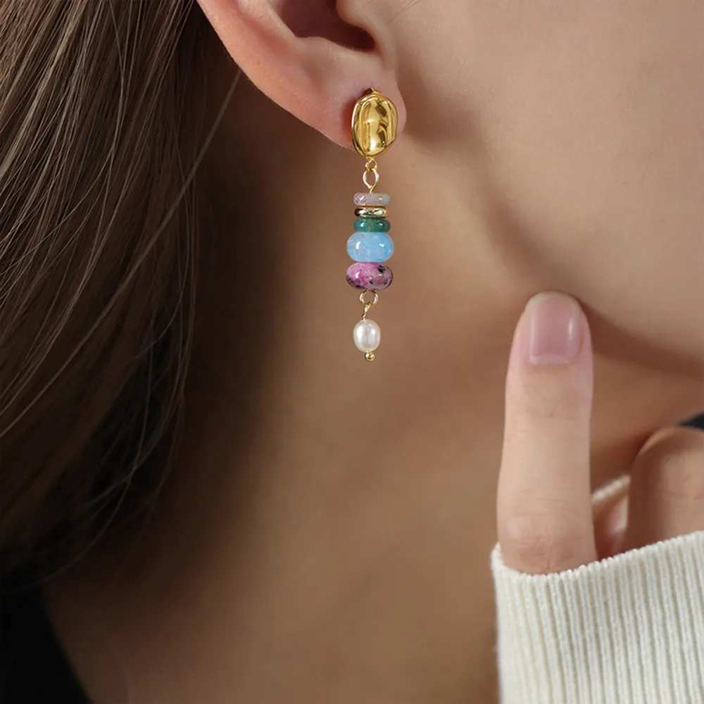 Natural Stone Freshwater Pearl Dangle Earrings, image 3