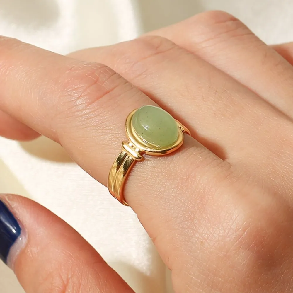 Vintage Natural Stone Gold Plated Adjustable Ring, image 4