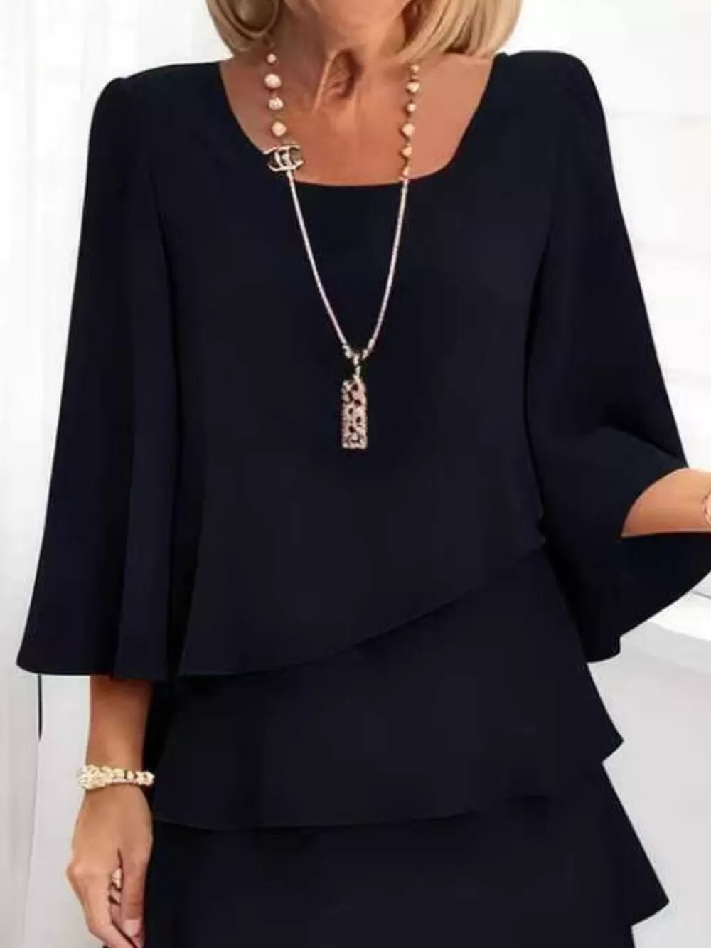 Full Size Ruffled Layered 3/4 Sleeve Dress Plus Size, image 5
