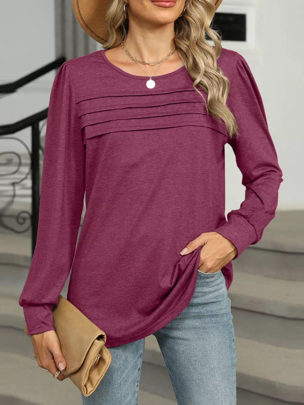 Long Sleeve Round Neck T-Shirt, image 11