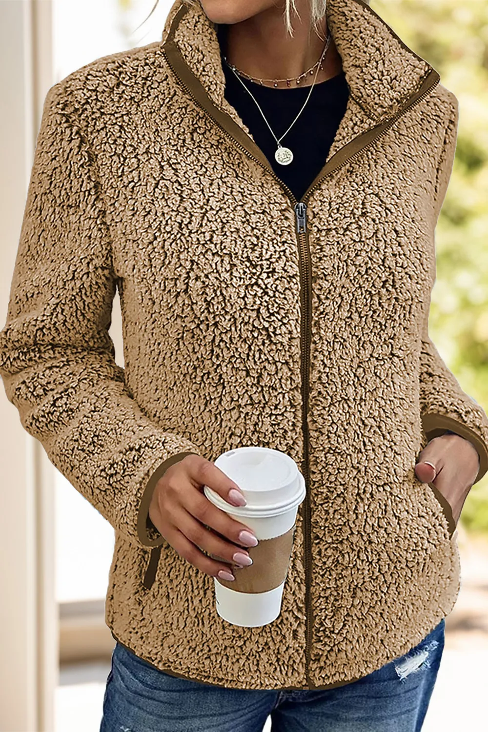 Pocketed Zip Up Turtleneck Jacket, image 2