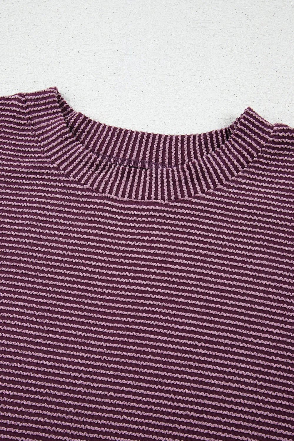 Corded Knit Mock Neck Short Sleeve T Shirt, image 2