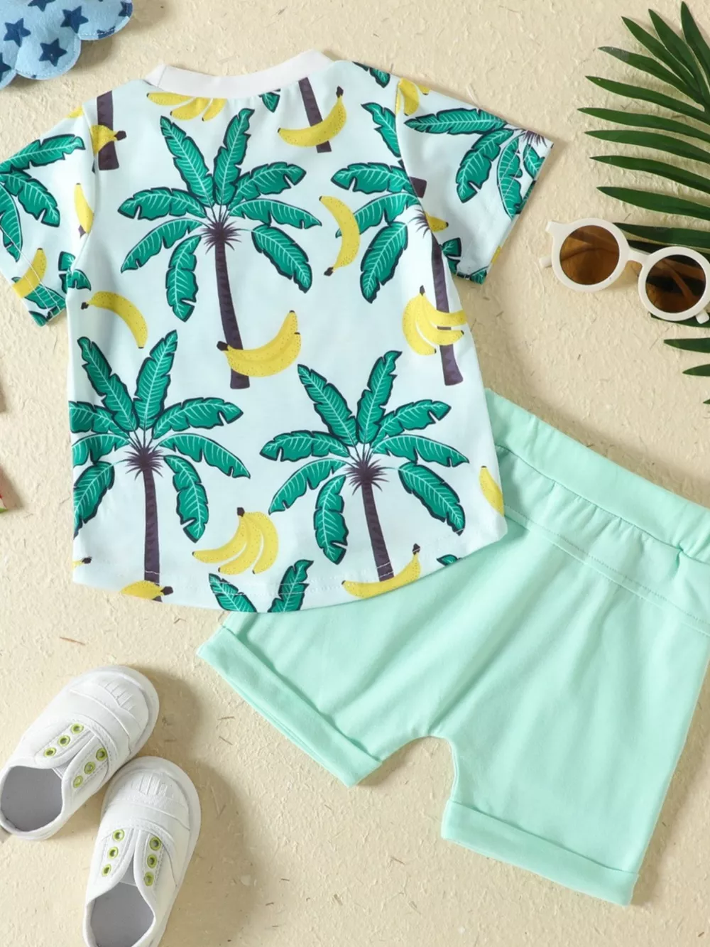 Children's Tropical Banana Print Casual Tee and Shorts Set, image 7