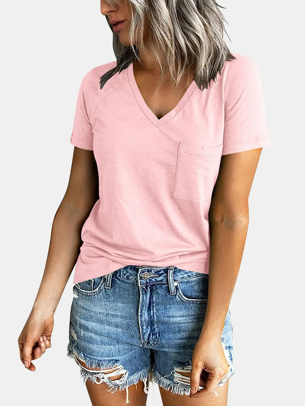 Pocketed V-Neck Short Sleeve T-Shirt, image 4