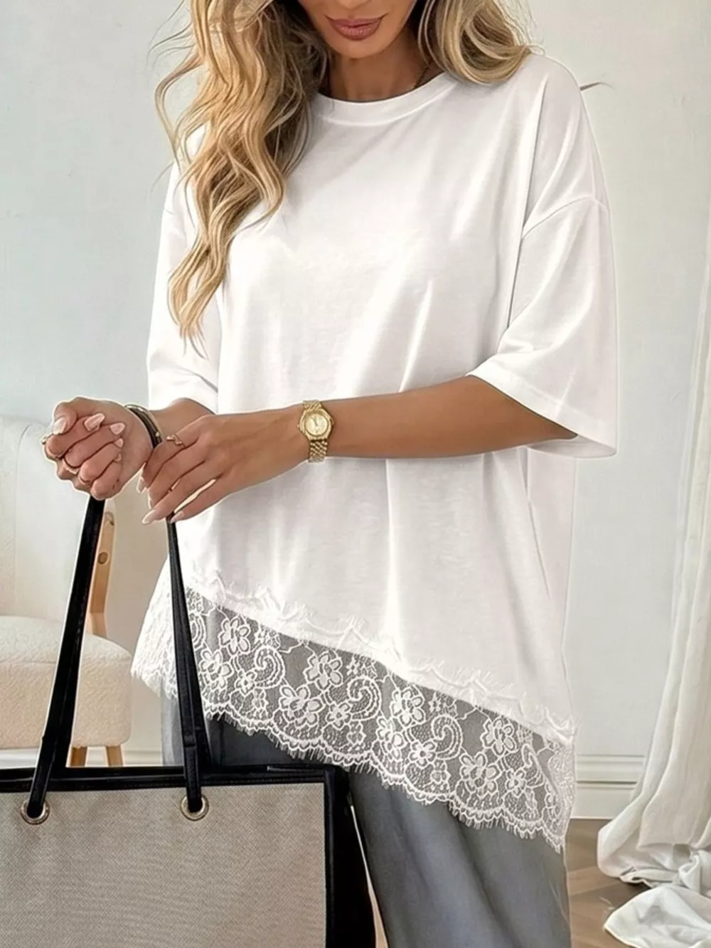 Lace Detail Half Sleeve T-Shirt, image 4