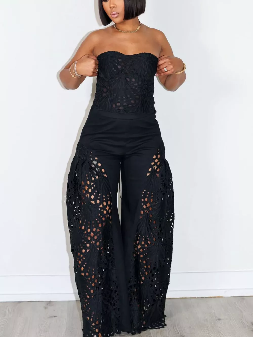 Cutout Tube Top and Wide Leg Pants Set, image 11