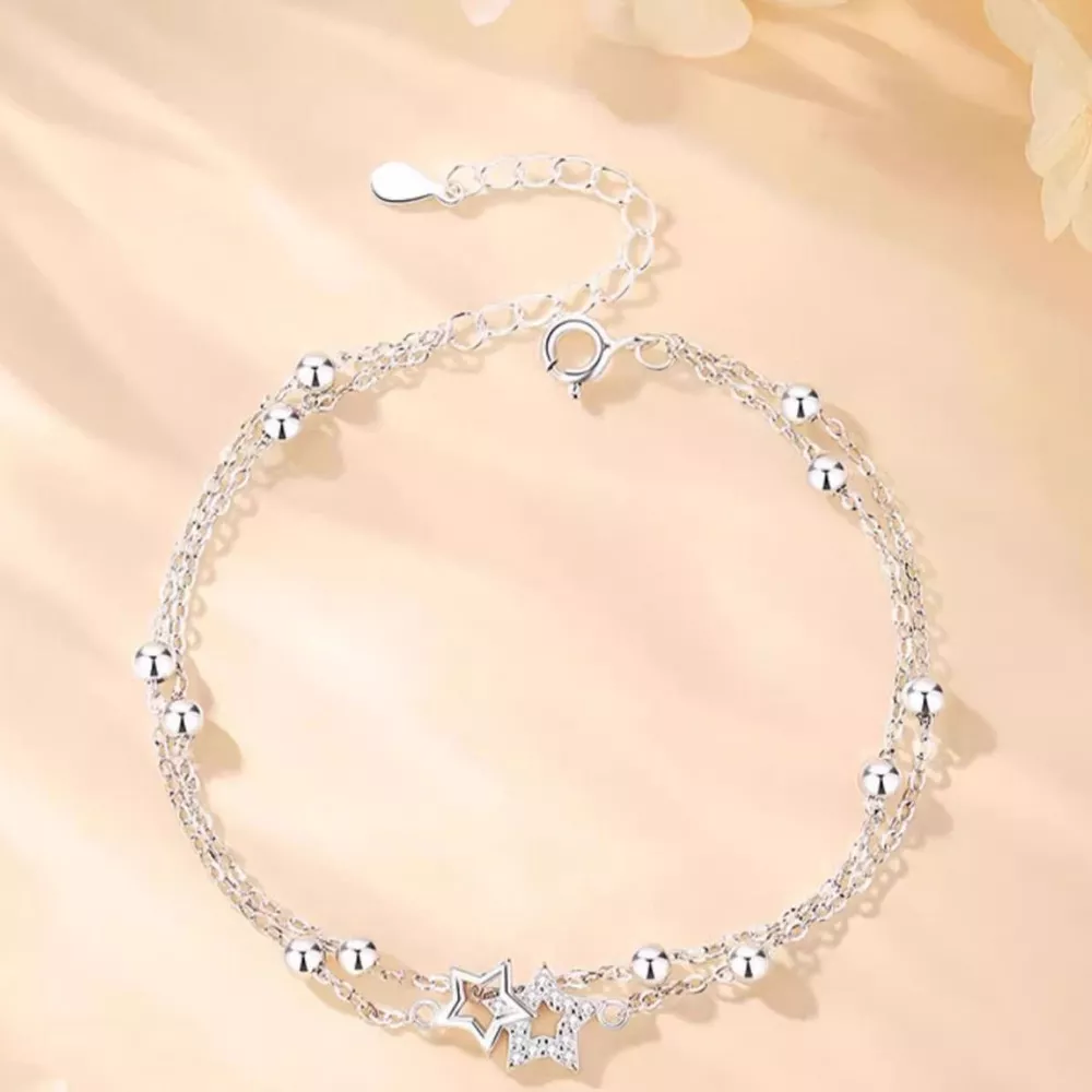 925 Sterling Silver Zircon Star Chain Bracelet, image 2
