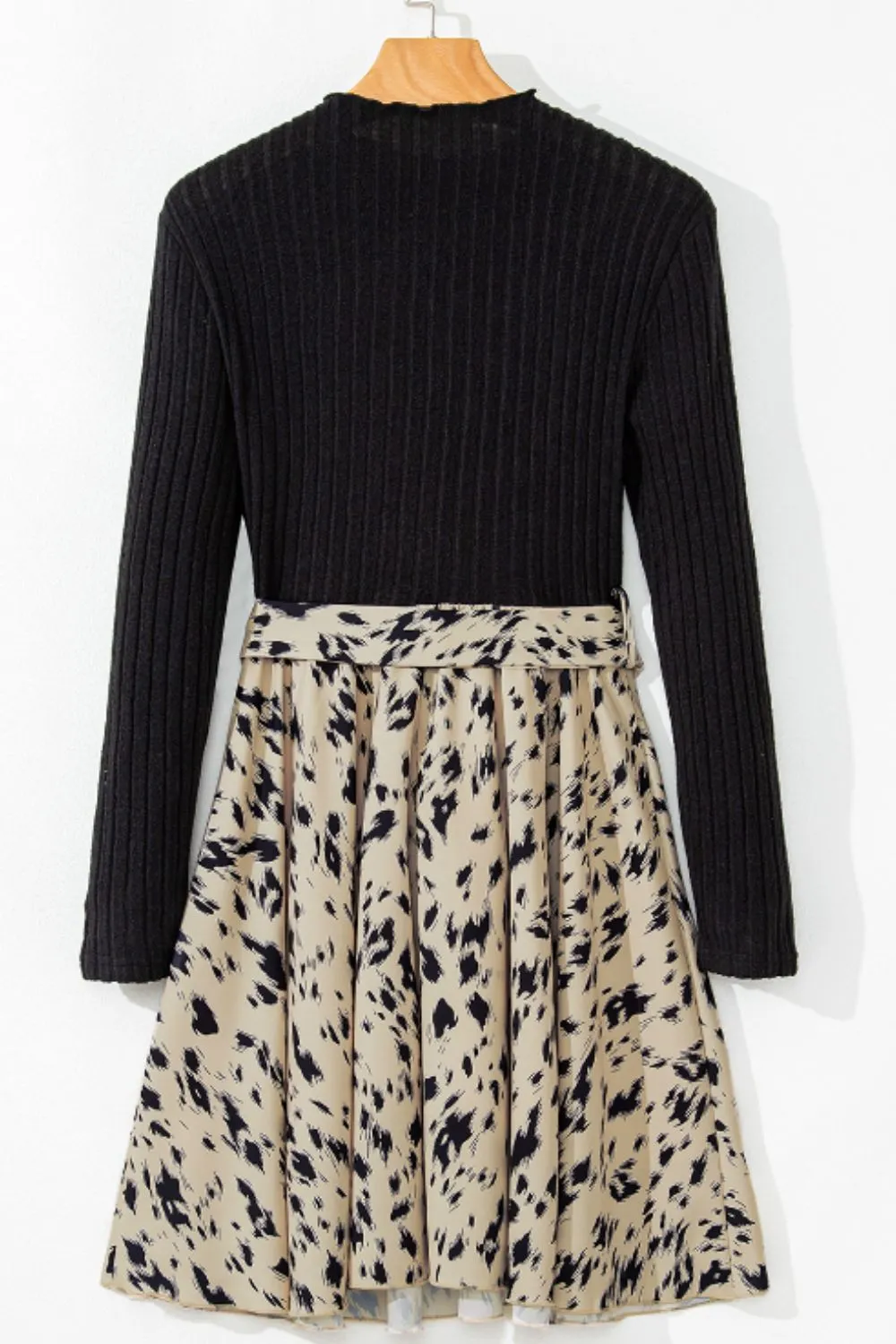 Printed Tie Waist Mock Neck Long Sleeve Dress, image 5
