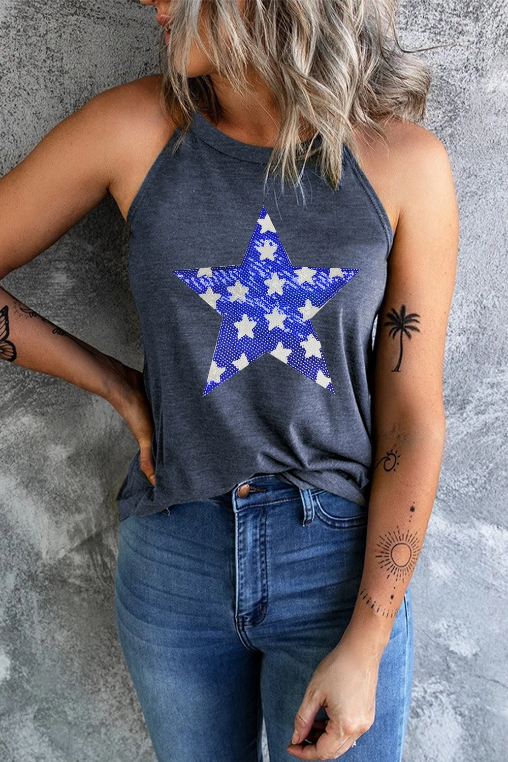 Sequin Star Grecian Neck Tank, image 3