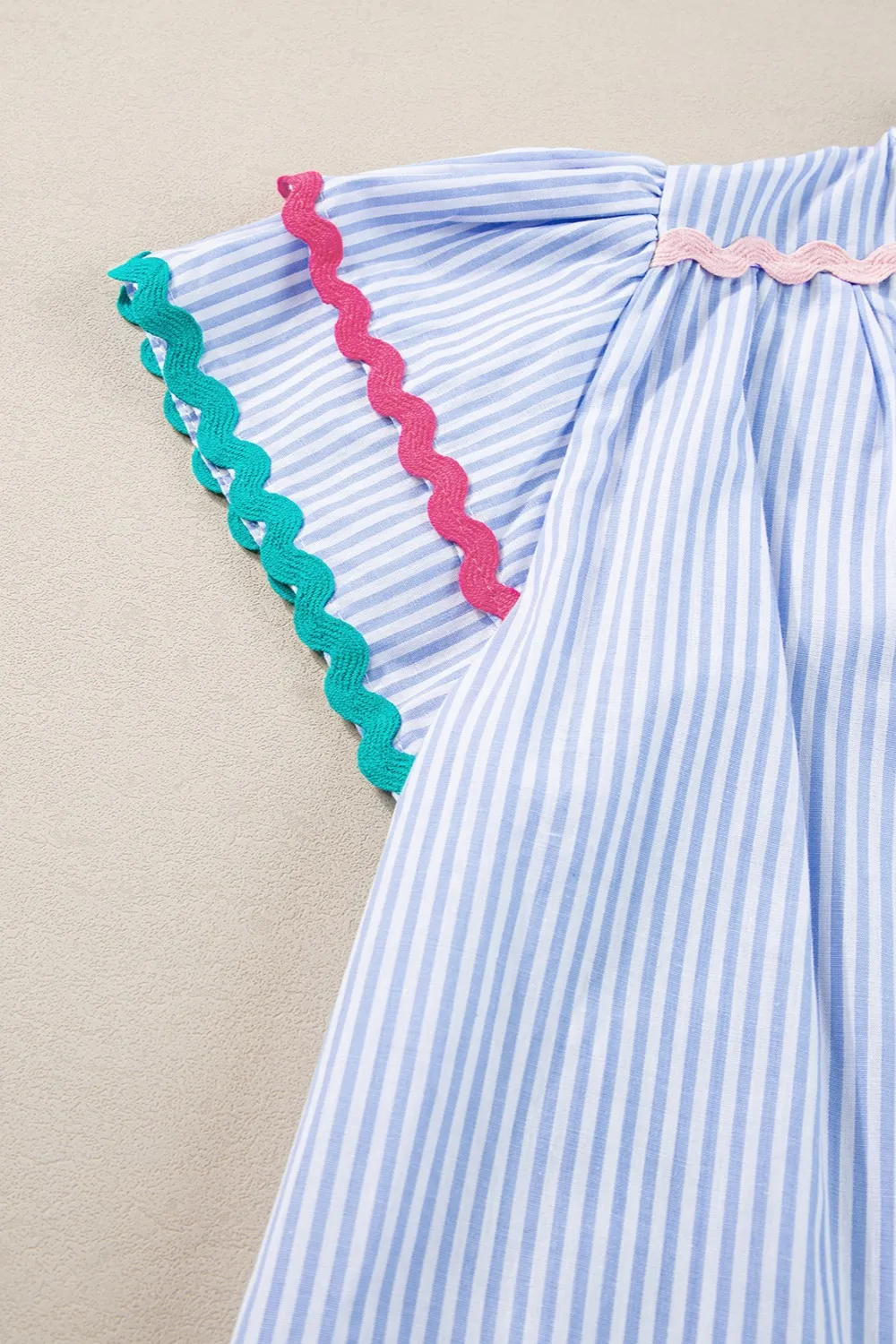 Striped Notched Short Sleeve Blouse, image 2