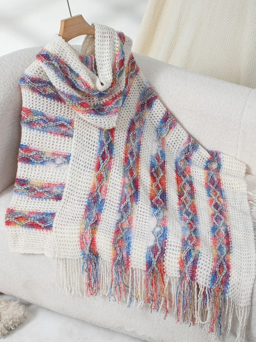 Fringe Contrast Hooded Poncho, image 5