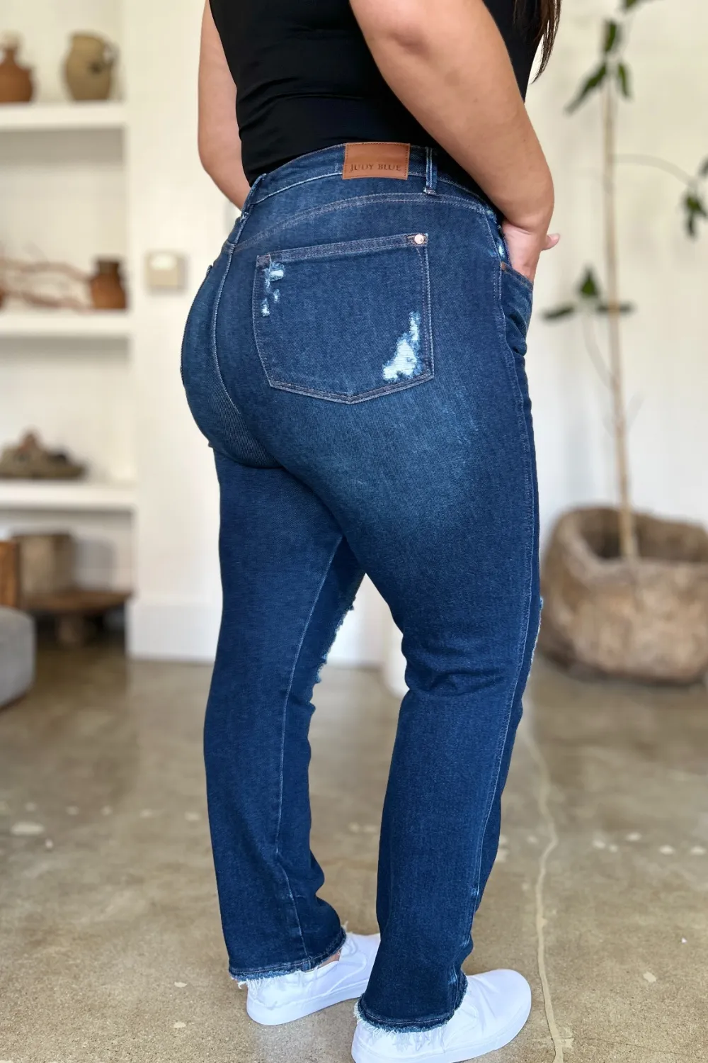 Full Size High Waist Rigid Magic Heavy Destroy Straight Jeans, image 3