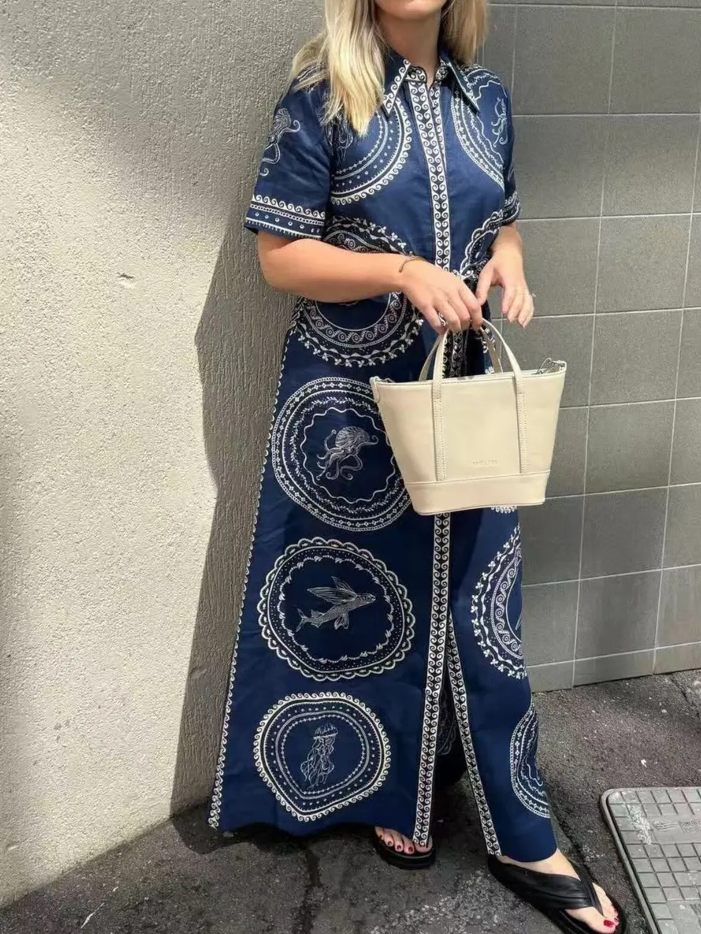Printed Maxi Shirt Dress with Belt, image 2